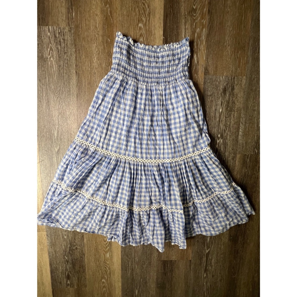 Olivia James The Label Gingham Maxi Skirt Womens Medium Blue White Eyelet Tiered - Picture 5 of 6